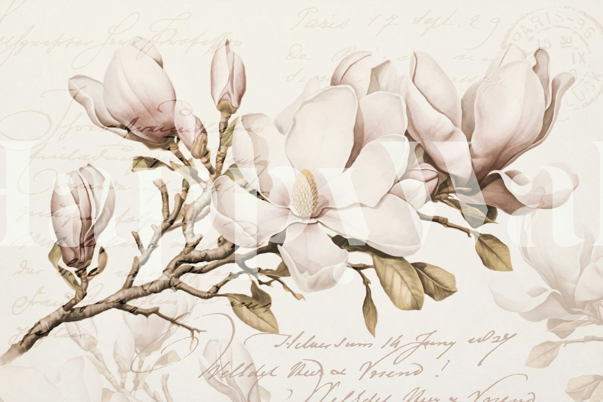 Magnolia Spring Romance carta da parati floreale in una stanza