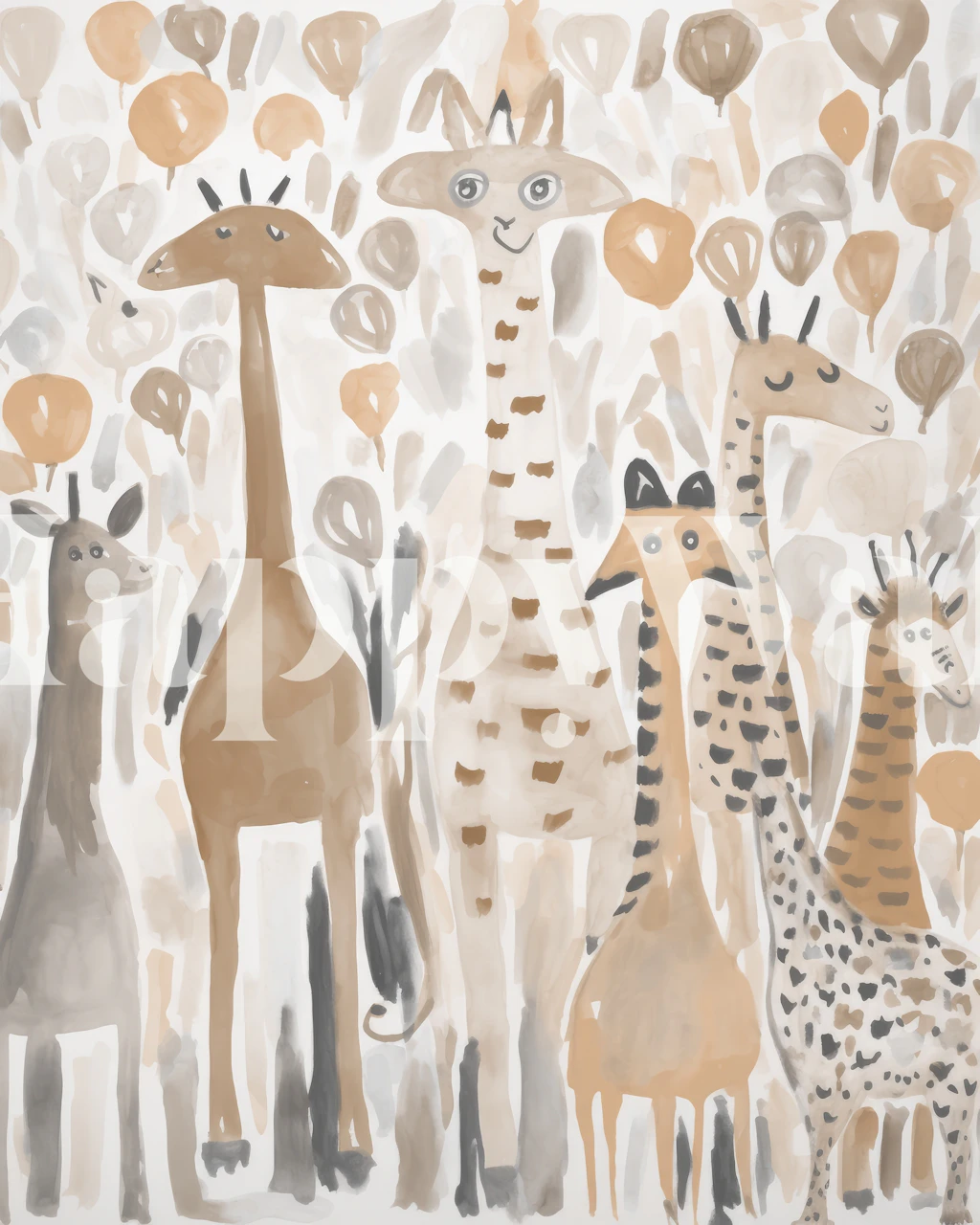 Giraffes in sepia met ballonnen, speels en zacht ontwerp wallpaper