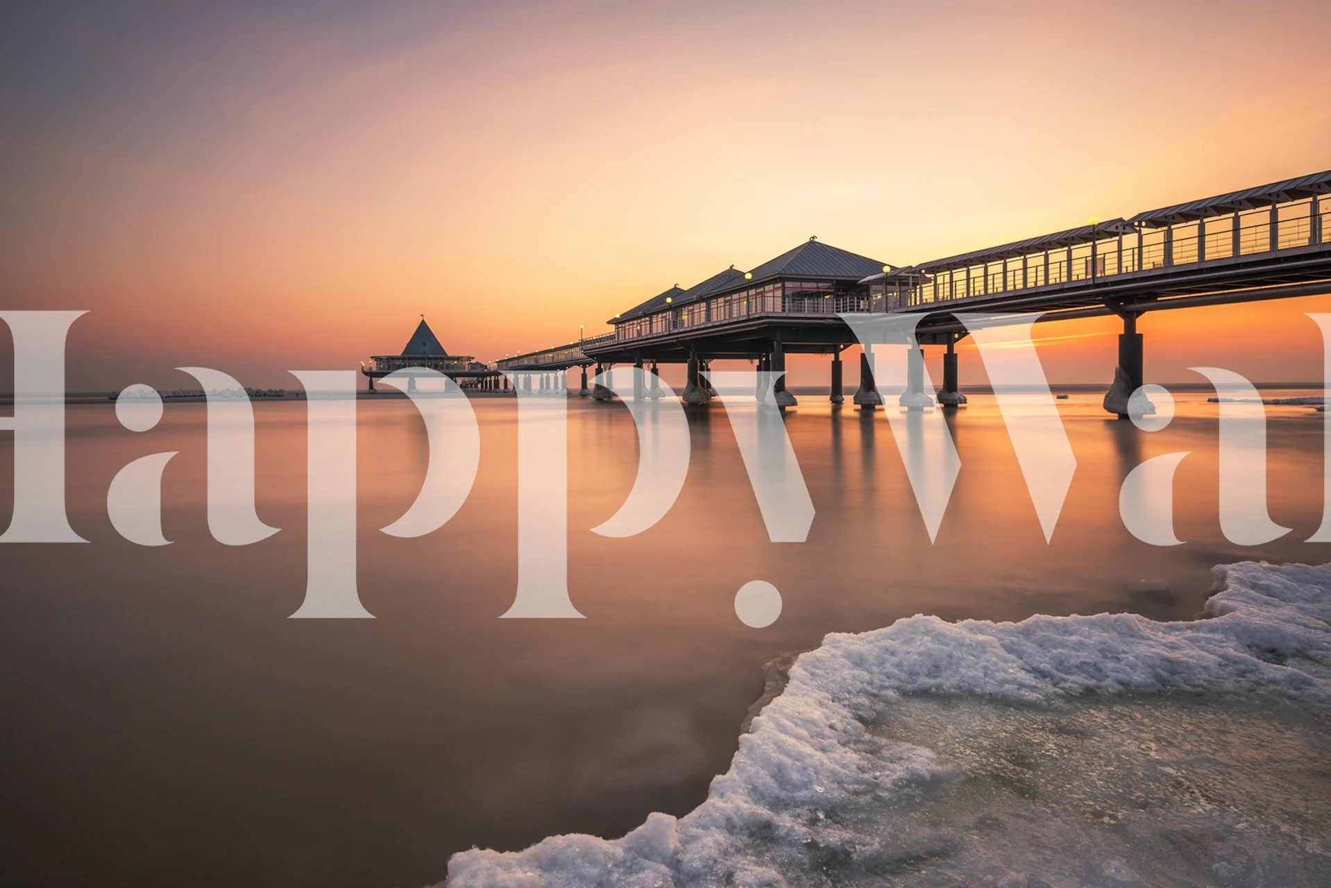 Ice Age wall mural with a frozen landscape and sunrise