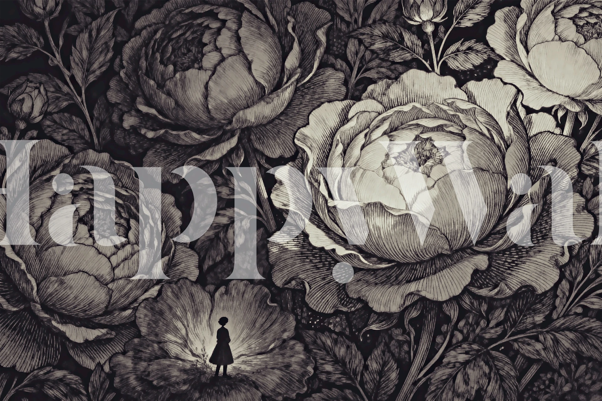 Floral patterns in black and white tones wallpaper