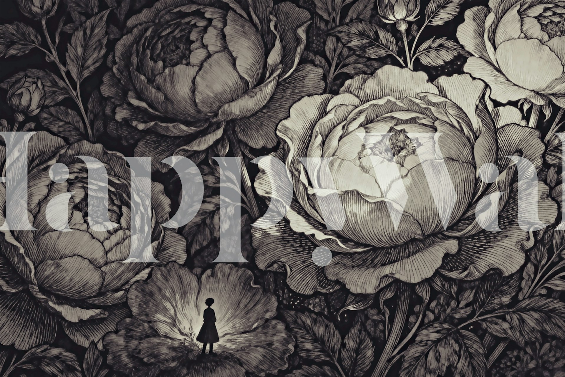 Floral patterns in black and white tones wallpaper