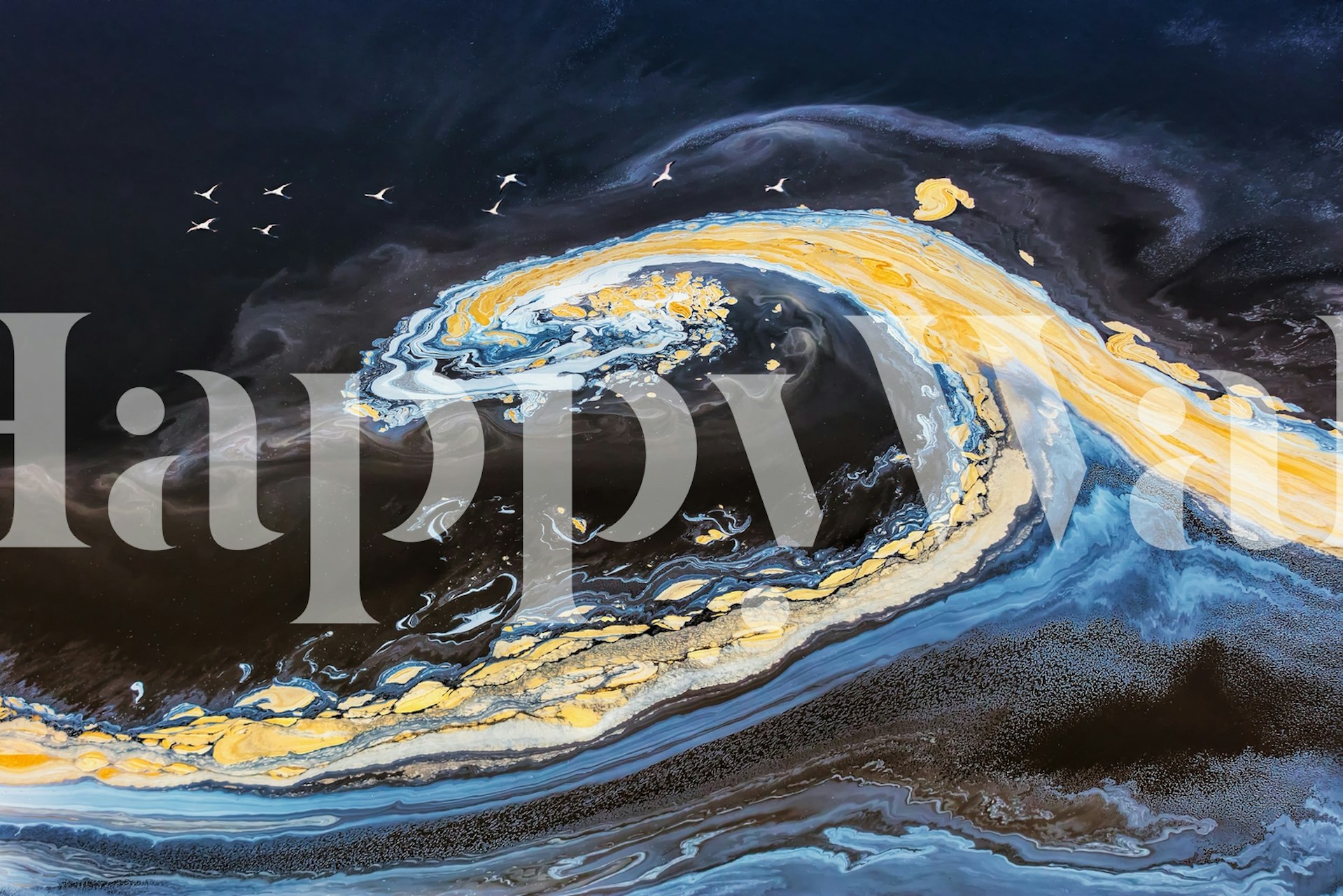 Colorful wave wallpaper displayed in a room
