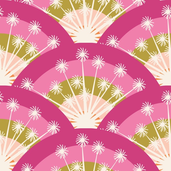 Magic Dandelion Pink Seigaiha wave motif