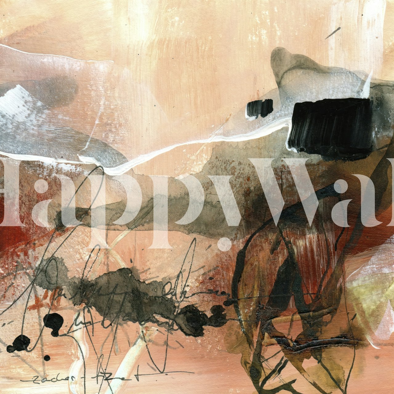 Abstract patterns in earth tones, black, and white wallpaper