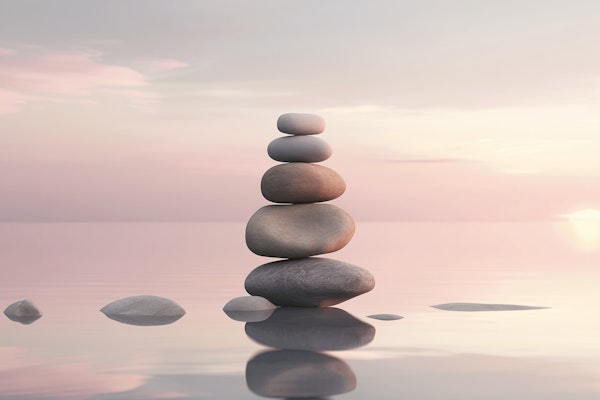 Zen Sunset Calm Waters Balanced Stone Cairn
