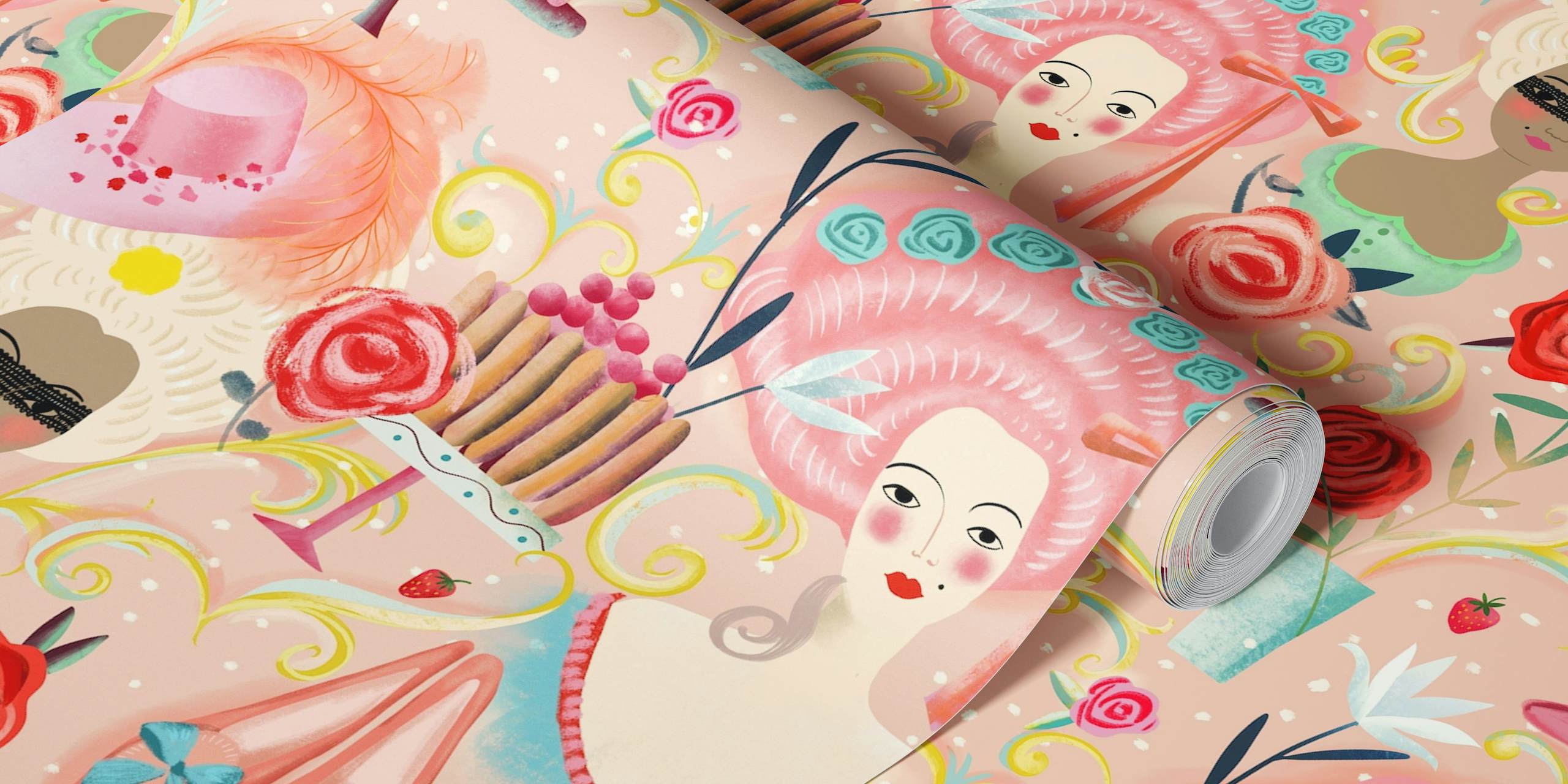 Sweet rose rokoko flourish tapetti huoneessa