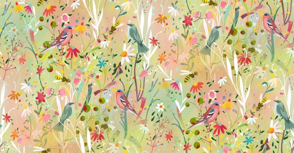 pastel meadow busy bees + birds
