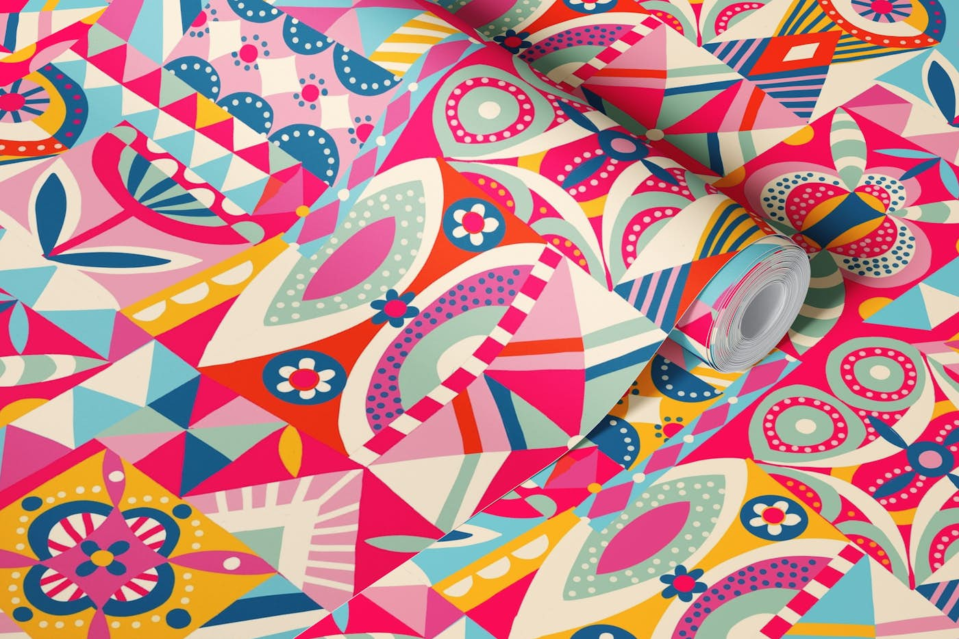 geometric playground pink wallpaper roll