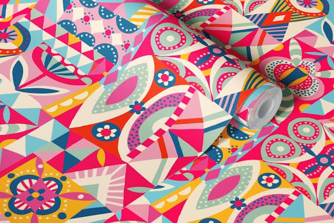 geometric playground pinkwallpaper roll