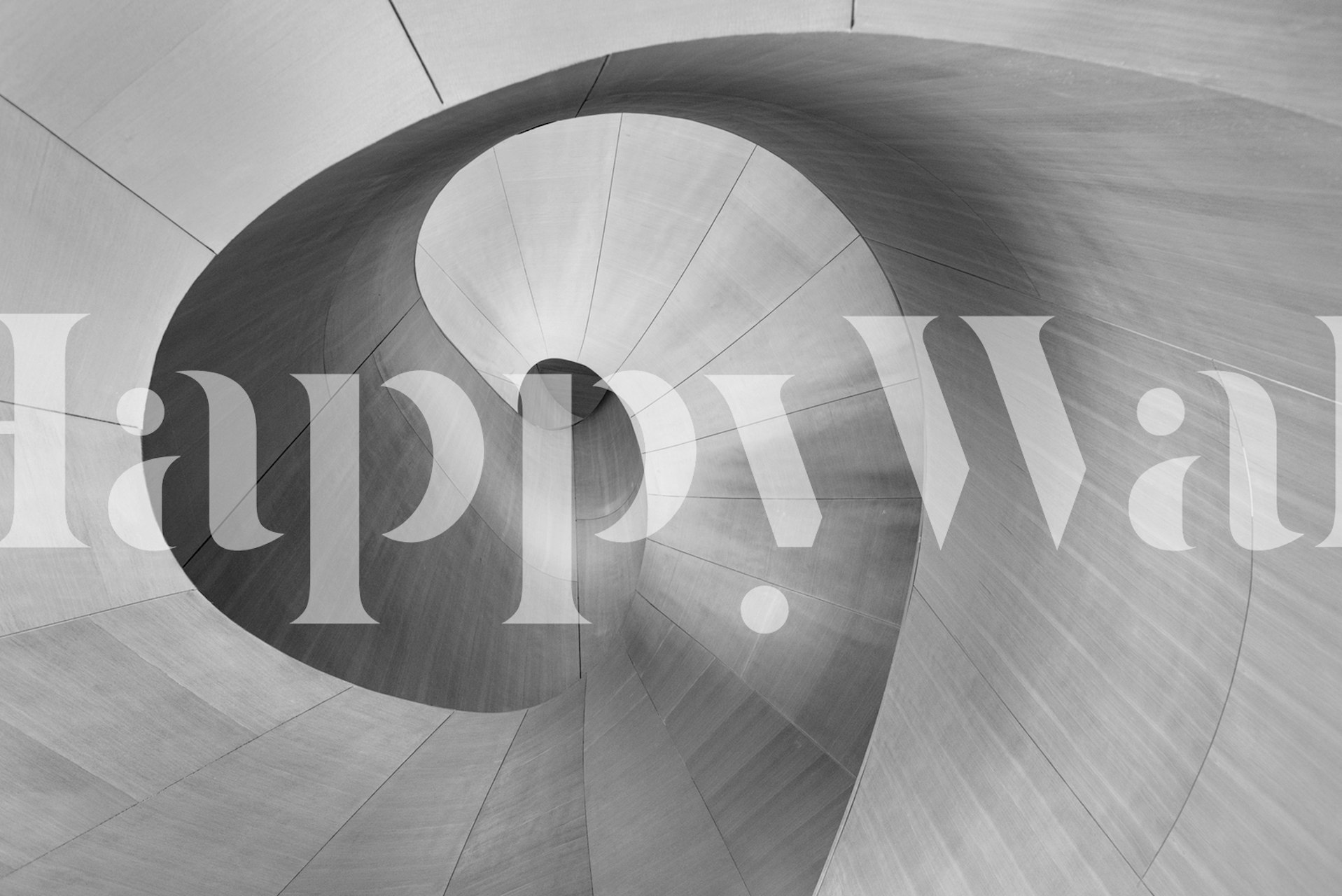 Black and white abstract mural featuring spiraling curves