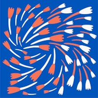 Floral Pattern in blue orange and white wallpaper