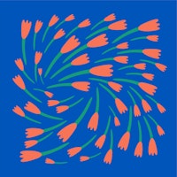 Modern floral wall in blue moss green orange tapete