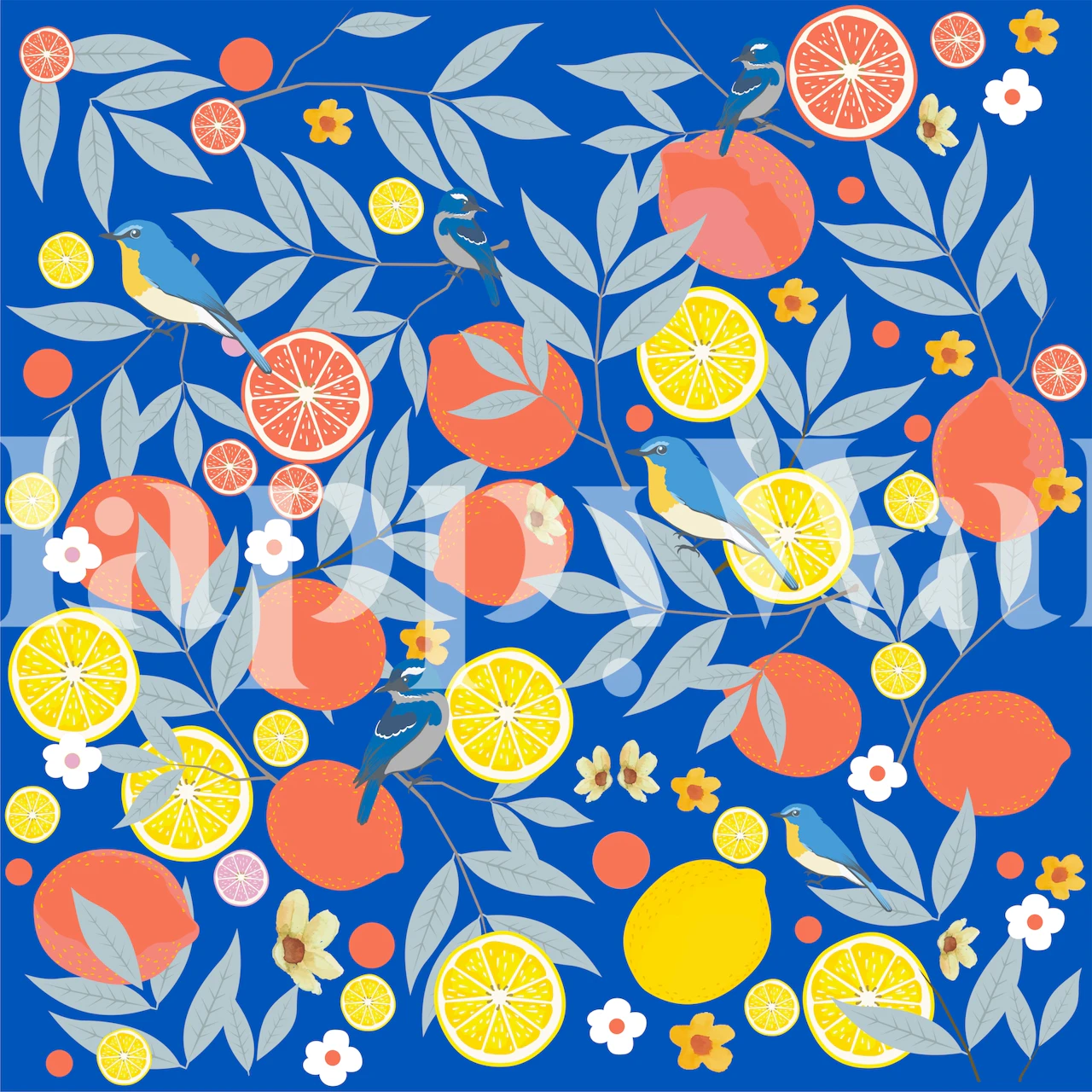 French garden citrus abstract wallpaper design