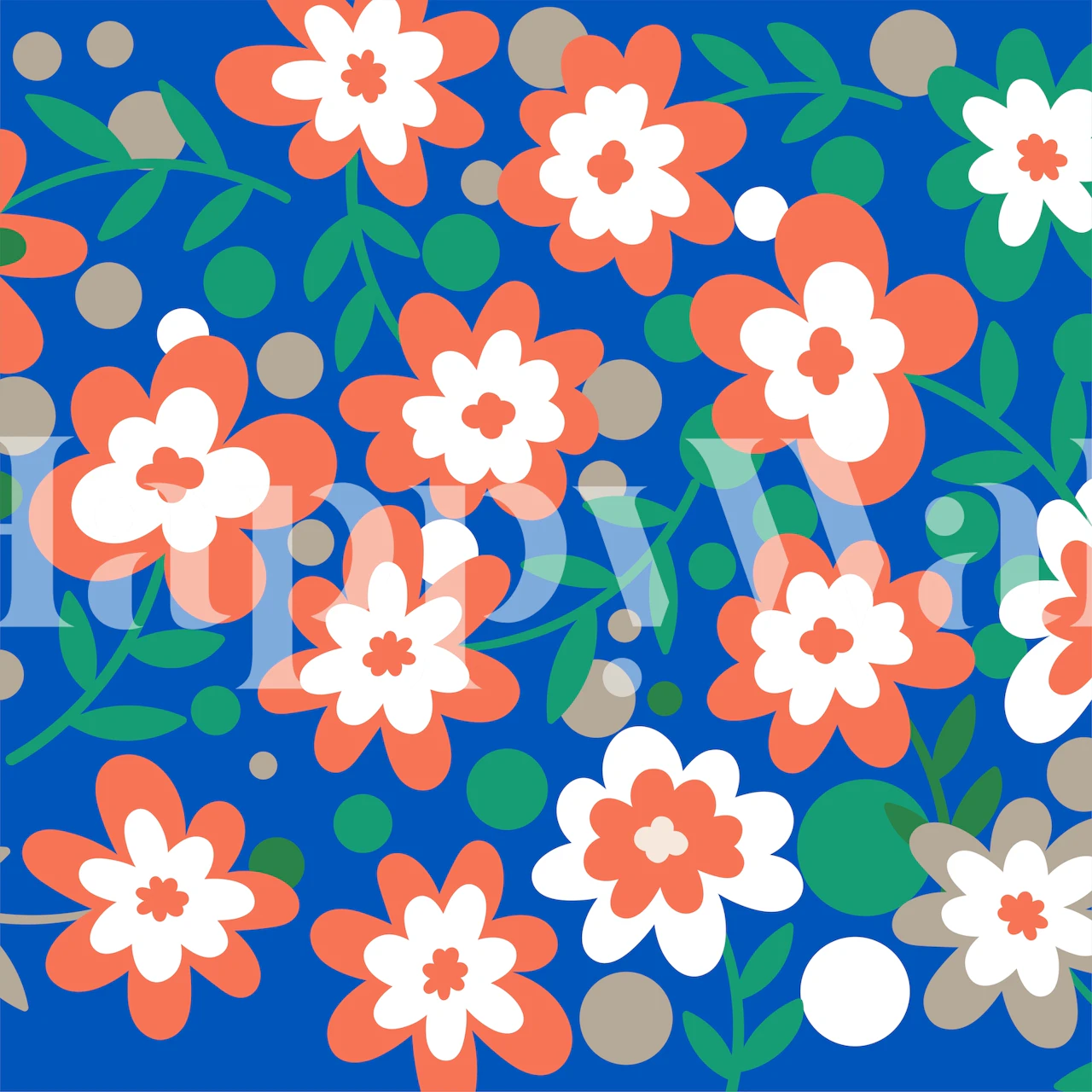 Multicolored floral pattern on blue background wallpaper