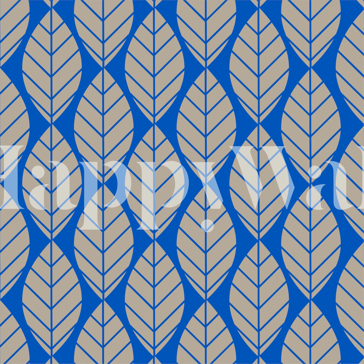 Leaf pattern in cobalt blue and beige wallpaper