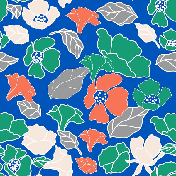 Vivid floral pattern green orange blue