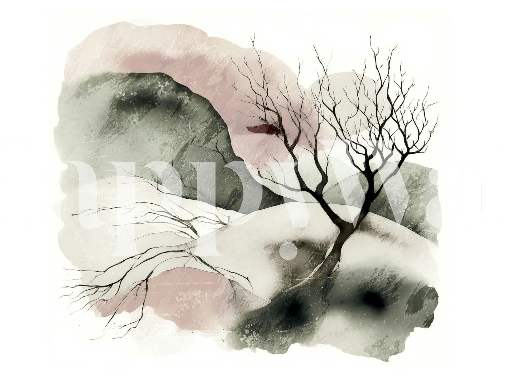 Pale winter forest wallpaper in a room