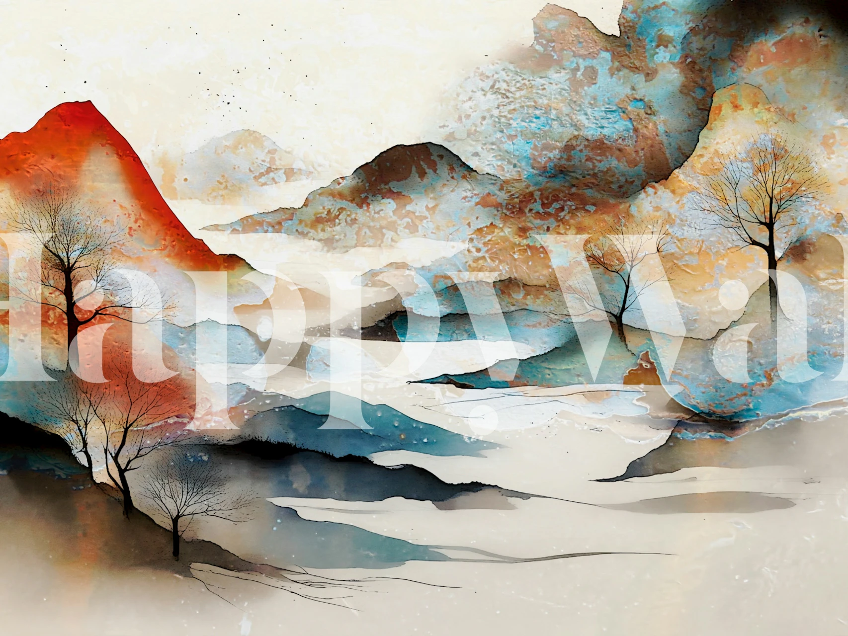 Japandi Wabi Sabi Forest wallpaper in a room