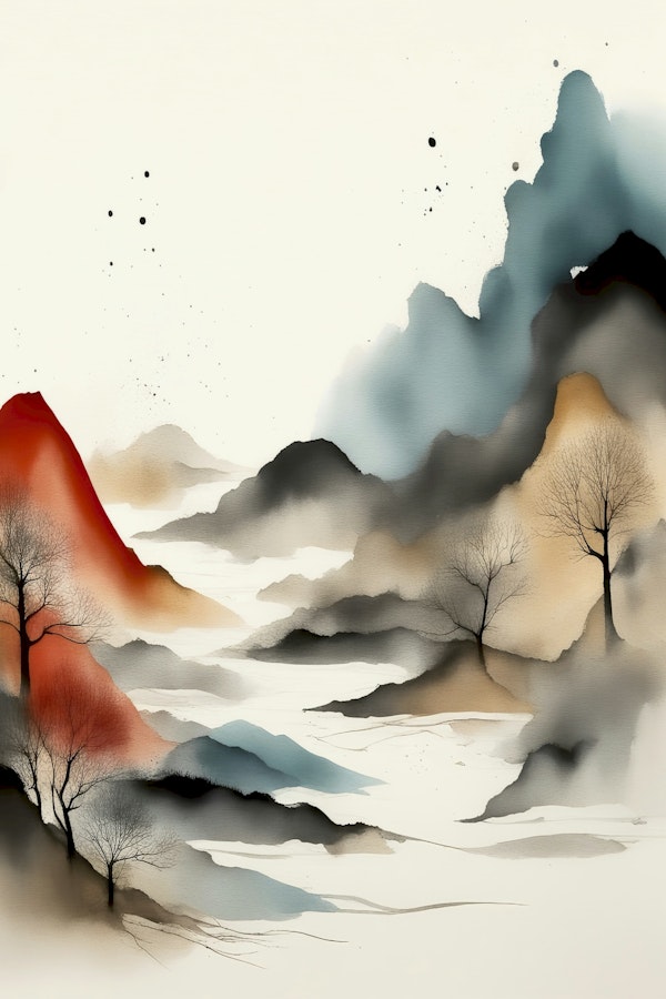 Japandi Watercolor Forest