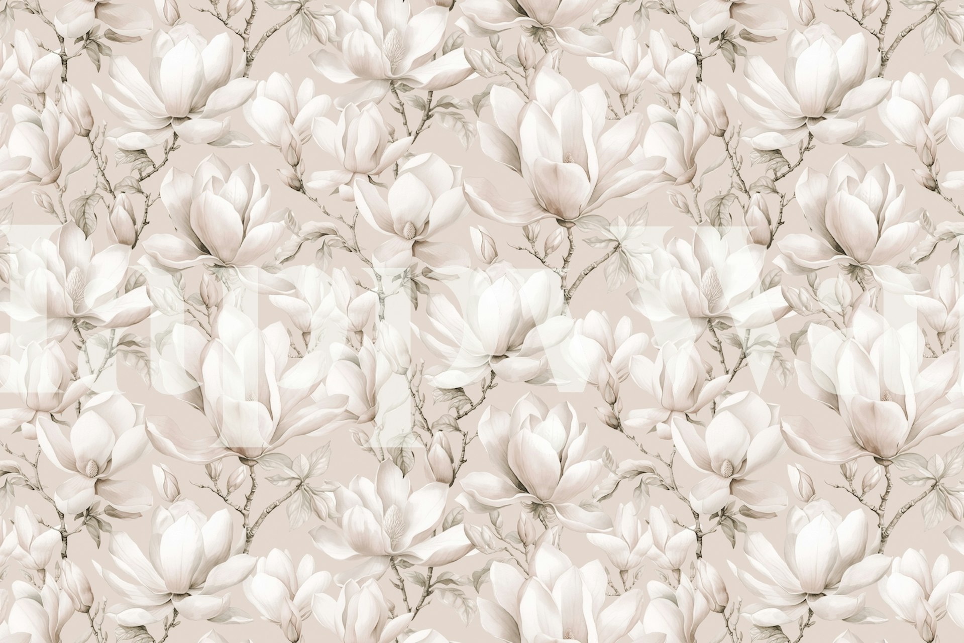 Magnolia flowers in cream and beige tones floral wallpaper