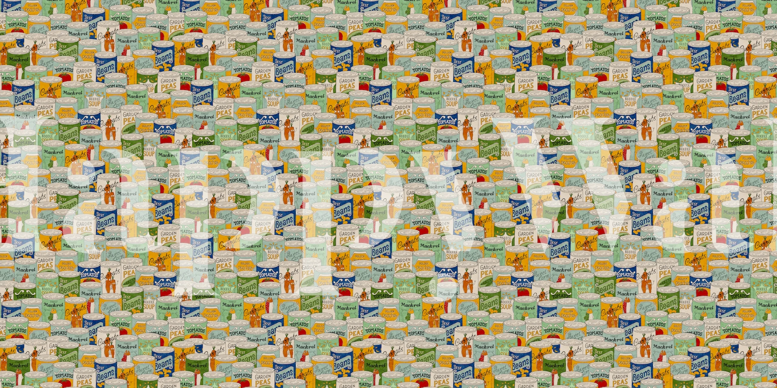 Endless canned food behang in een kamer