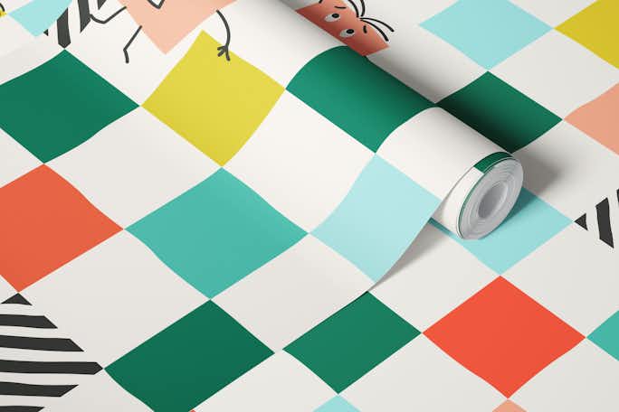cheerful sketched checkswallpaper roll