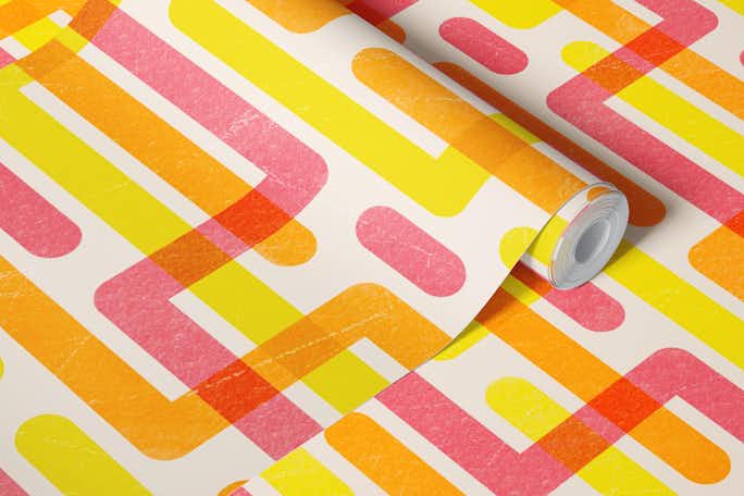 bold deformed stripes orange yellow pinkwallpaper roll