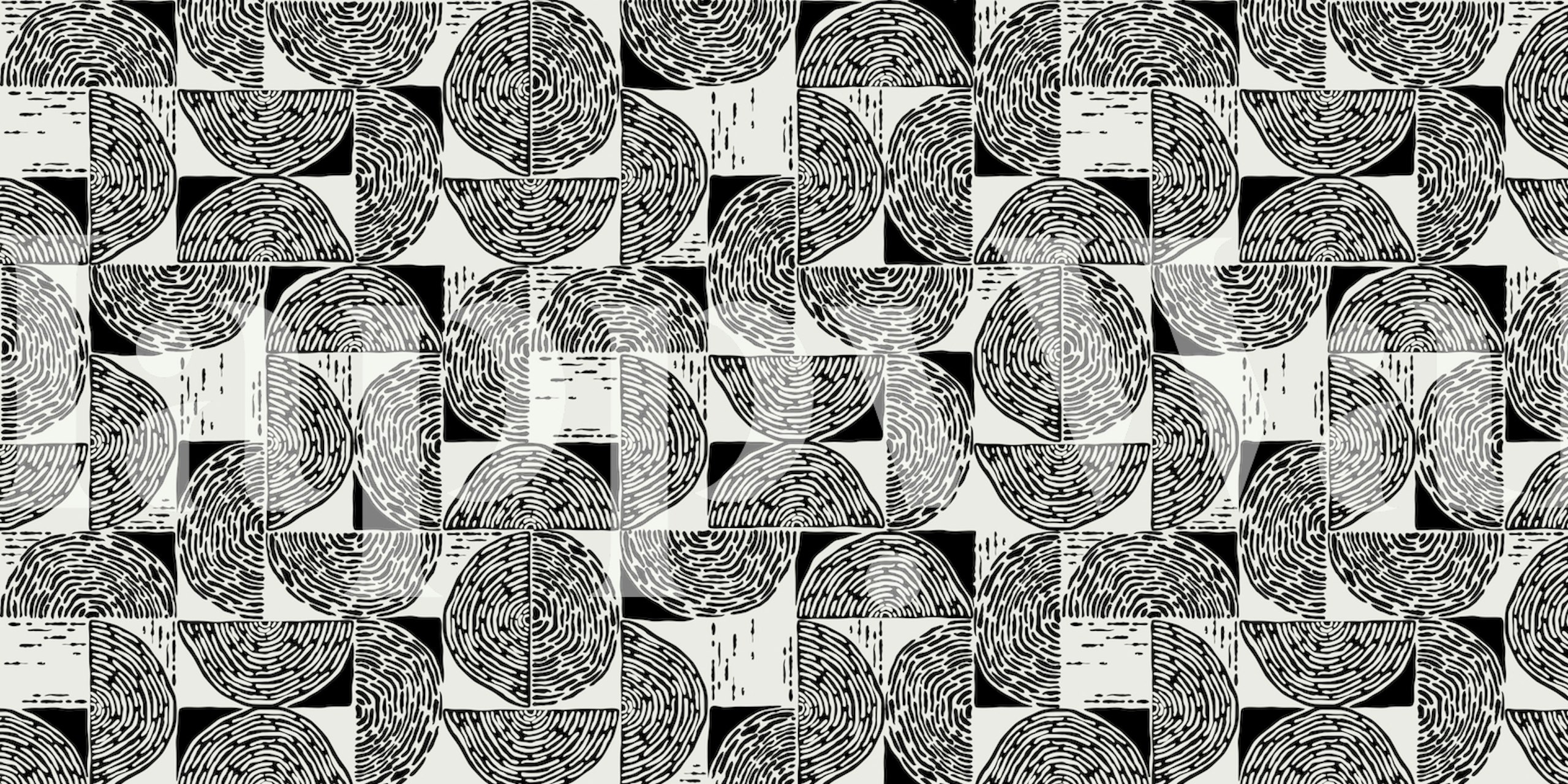 papel tapiz black and white wood block print en una habitación