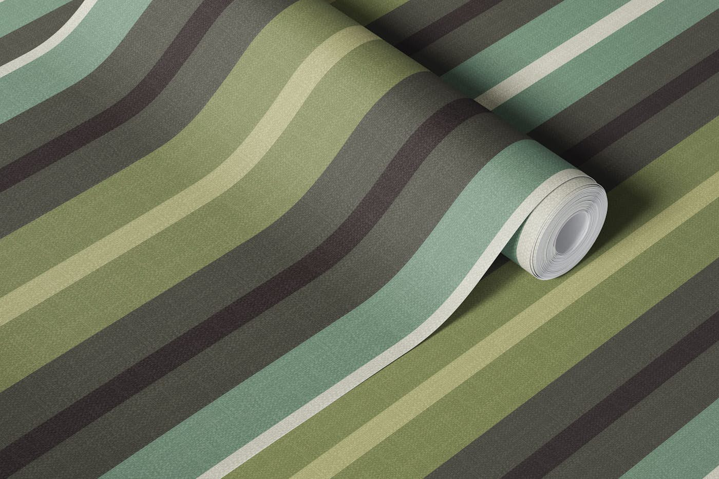 Burlap stripes in shades of green wallpaper roll