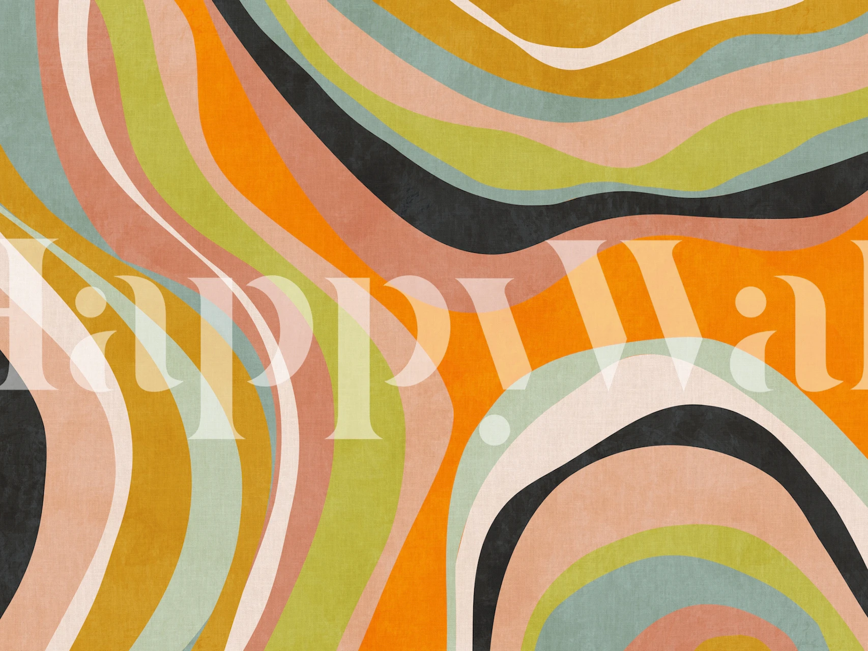 Waves and lines 70s wallpaper in a room