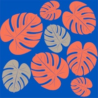 Cobalt blue Orange Tan Leaves behang