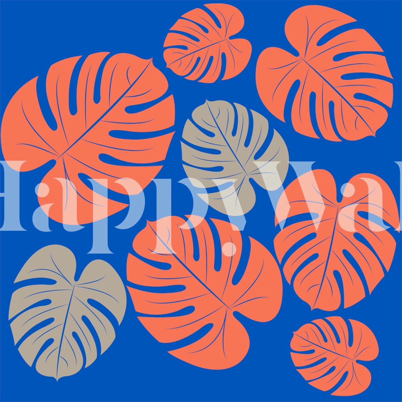Cobalt blue wallpaper with orange and tan leaves