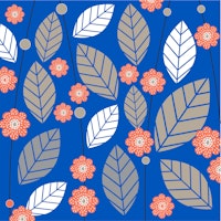 Navy blue flower leaves pattern ταπετσαρία
