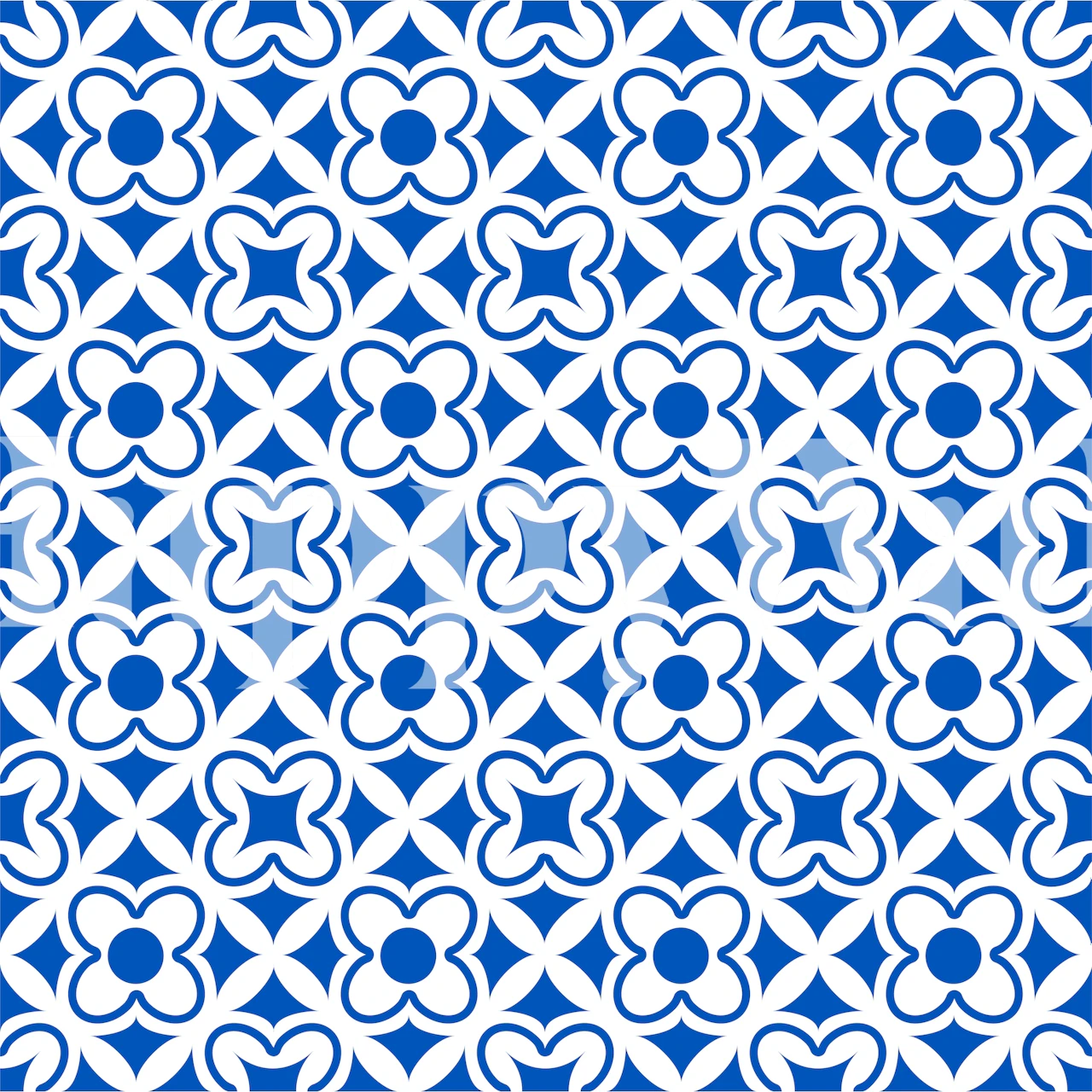 Blue and white floral pattern wallpaper with geometric design