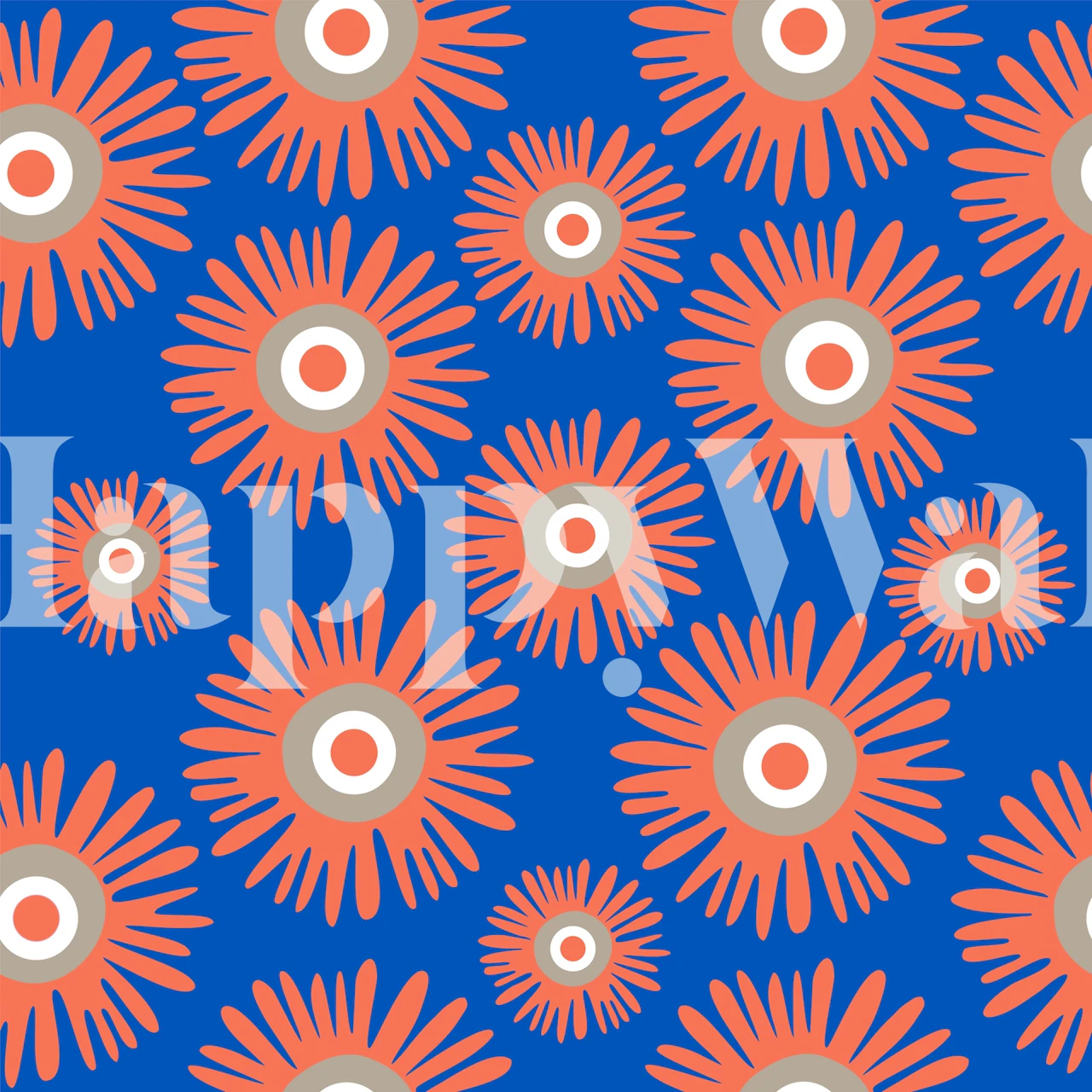Orange daisy pattern wallpaper in a room