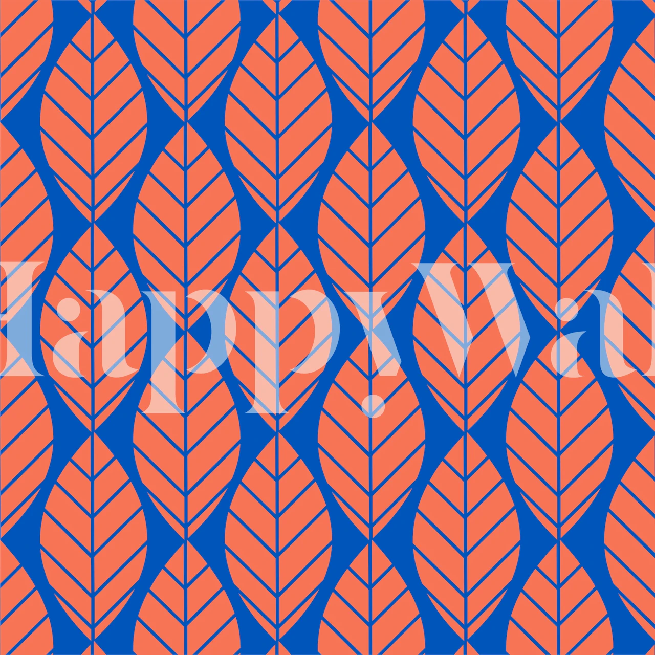 Terracotta colored leaf patterns on a deep blue background wall mural