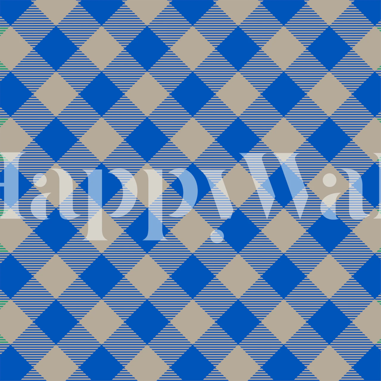 Gingham Tan Azure Pattern papel de parede em uma sala