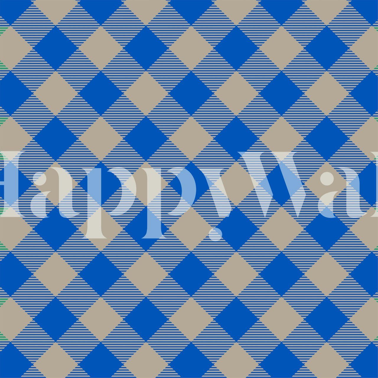 Gingham Tan Azure Pattern papel pintado en una habitación