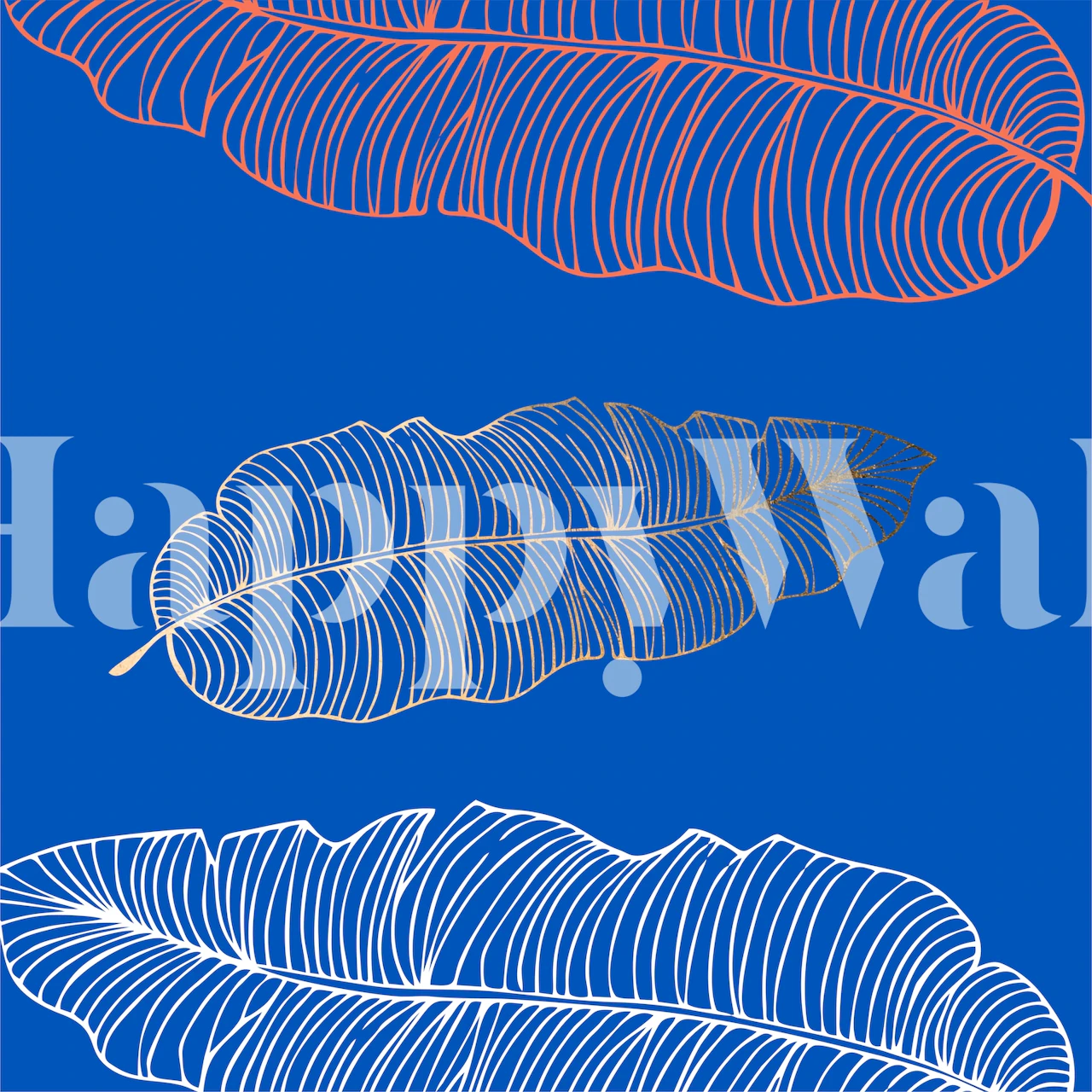 Azure blue banana leaves wallpaper displayed in a room