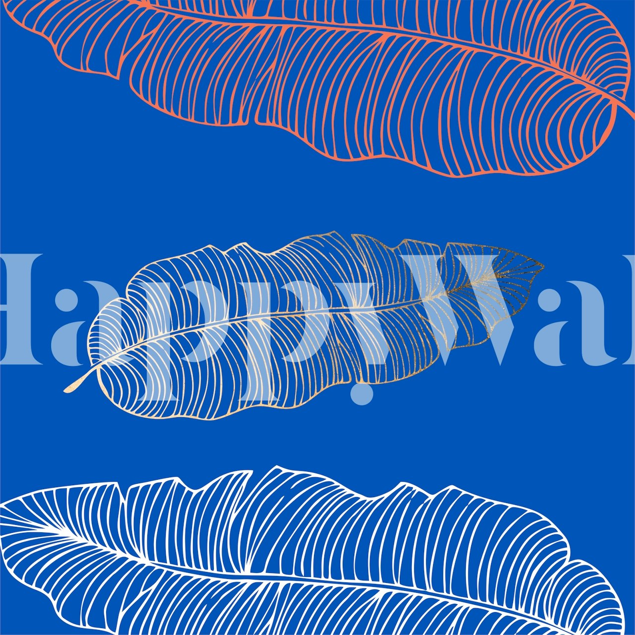 Azure Blue Banana Leaves Pattern exibido em uma sala