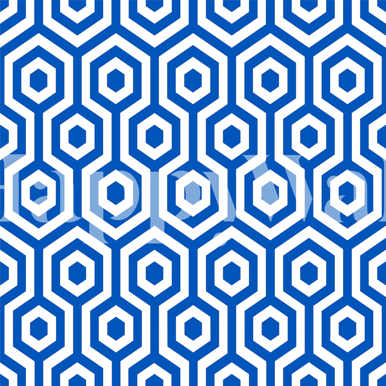 Hexagon royal blue white Tapete in einem Raum