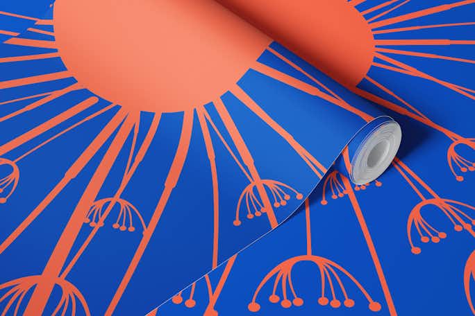 Azure blue orange dandelionwallpaper roll