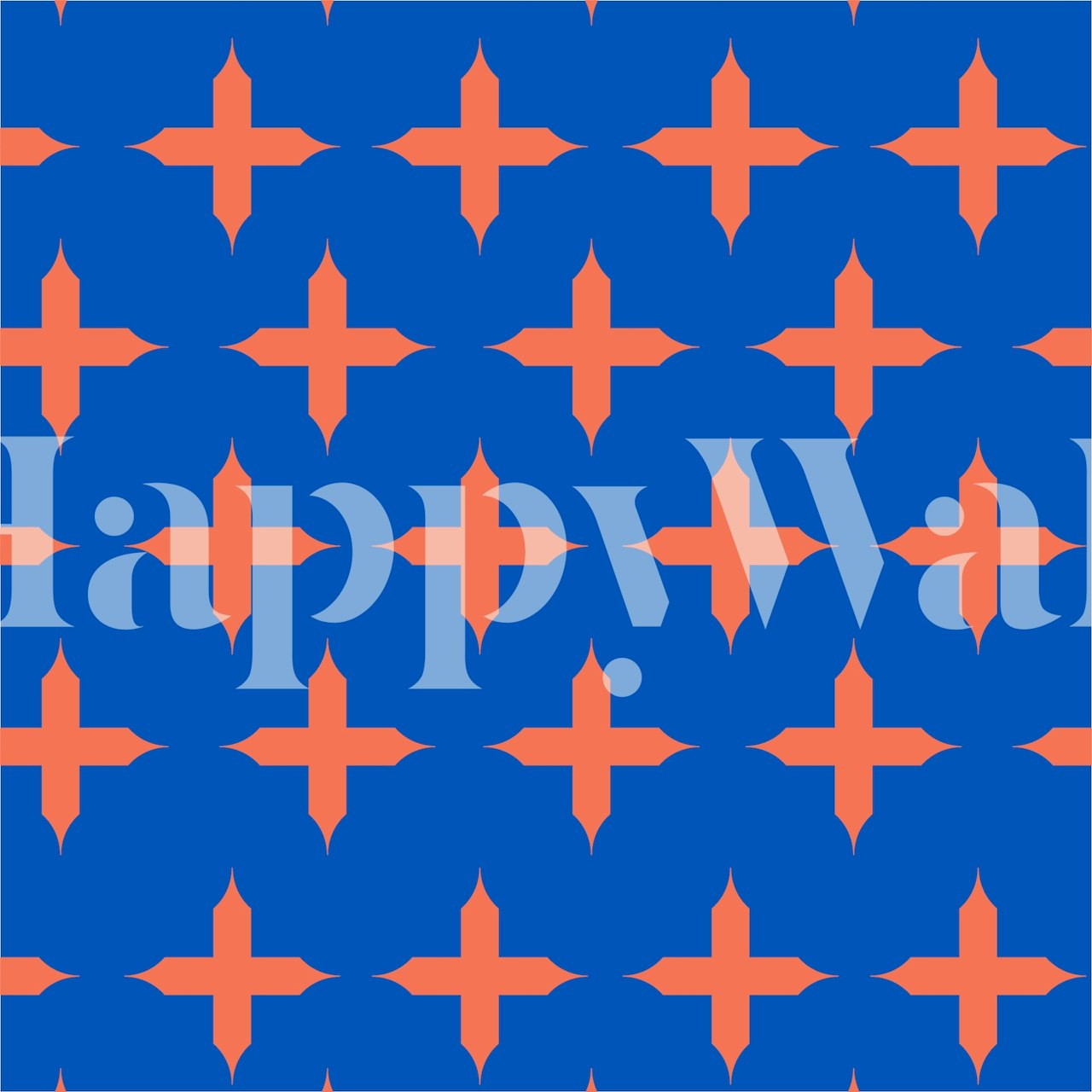 Geometric cross pattern in azure blue and orange wallpaper
