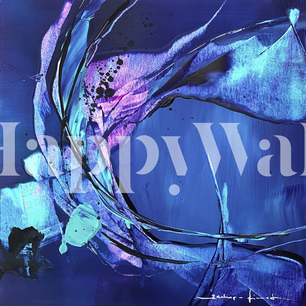 Abstract Dance Blue Pink wallpaper in a room
