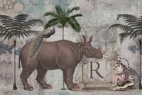 The Rhino Kingdom Vintage Illustration behang
