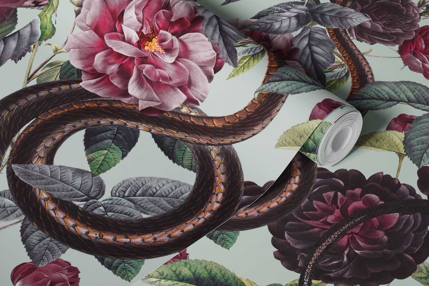 Snakes and Roses wallpaper roll