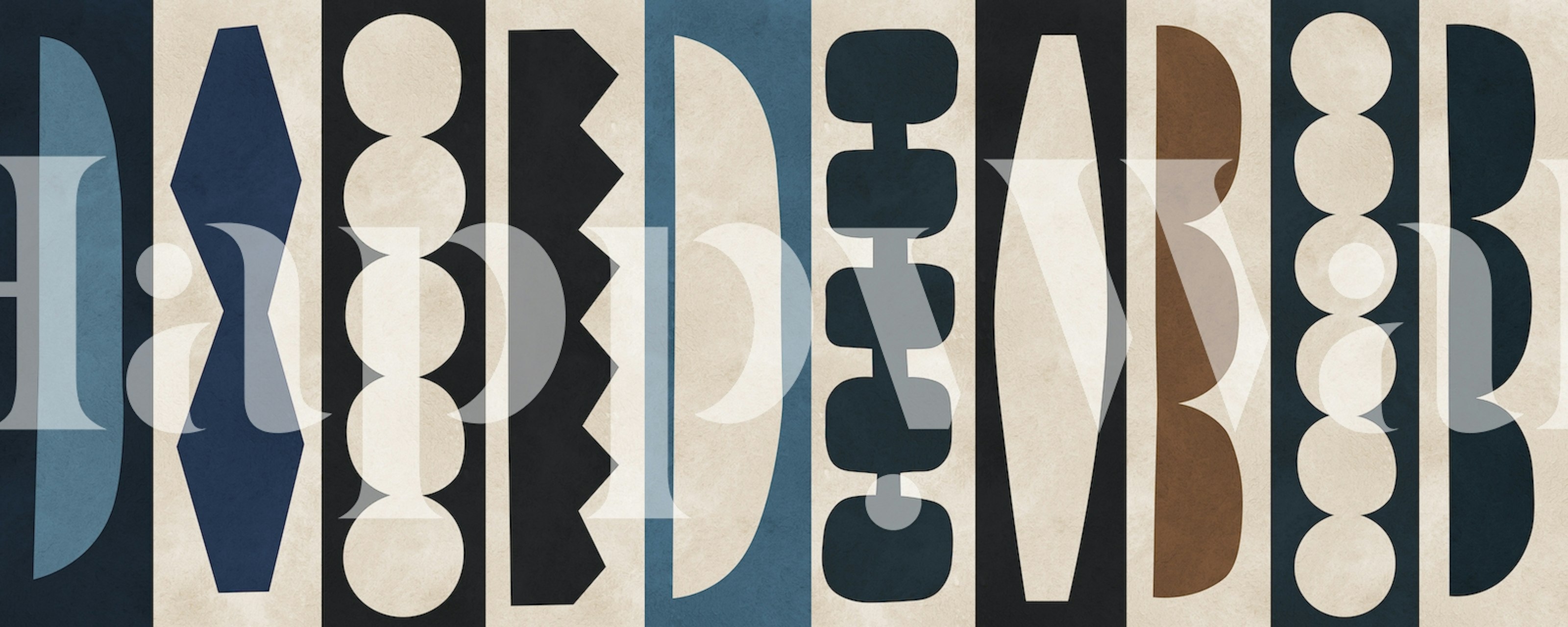 Tribal pattern wallpaper with navy, cream and brown geometric shapes