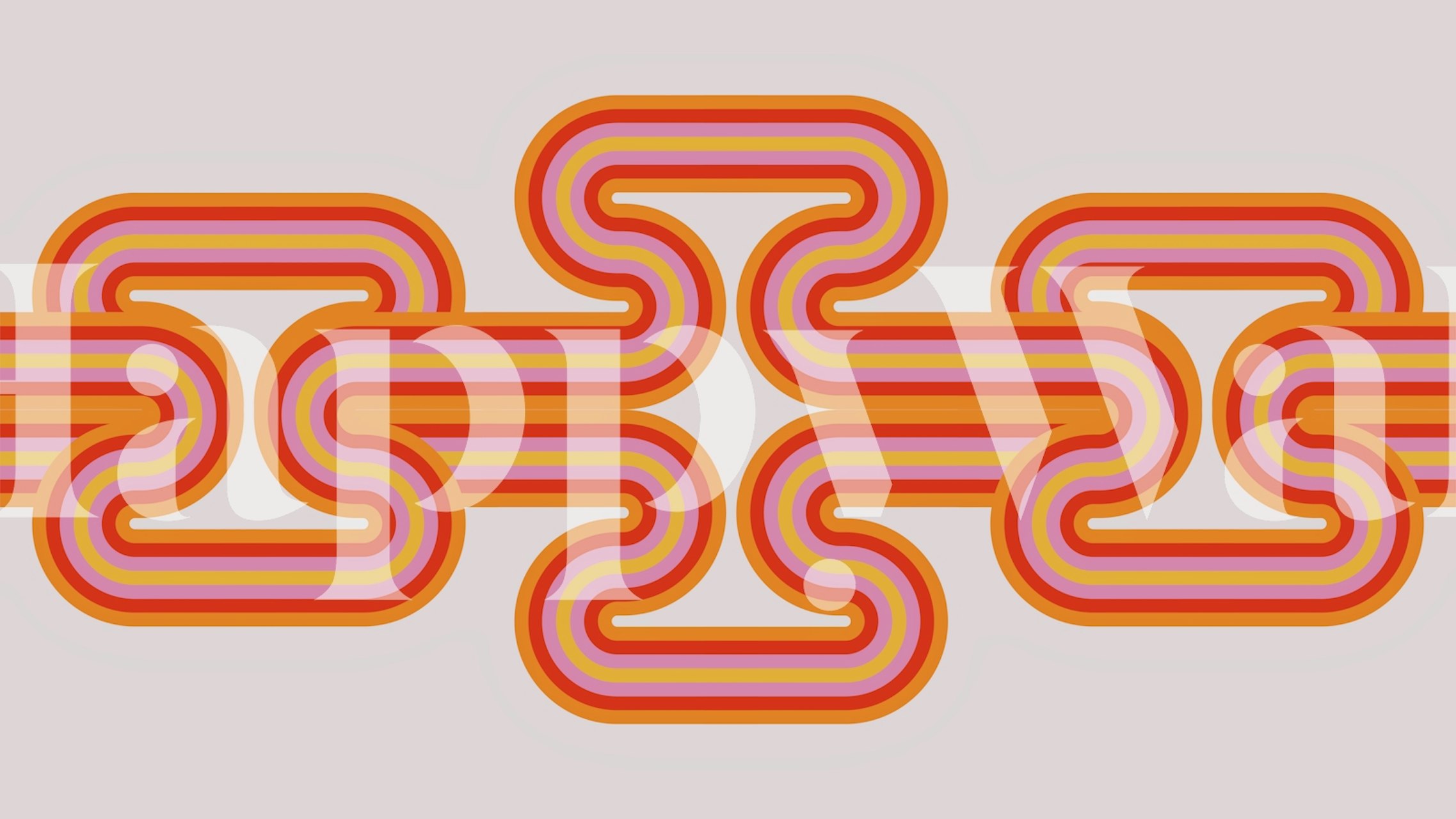 Fotomural con estampado de ondas con curvas retro de los años setenta en naranja y blanco