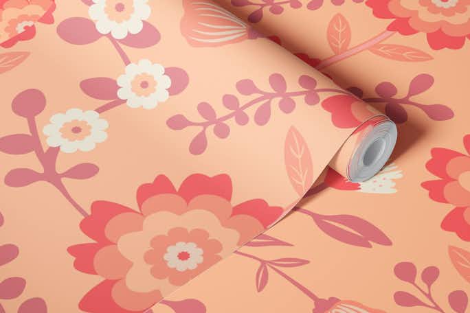 Climbing Flowers - Peach Fuzzwallpaper roll