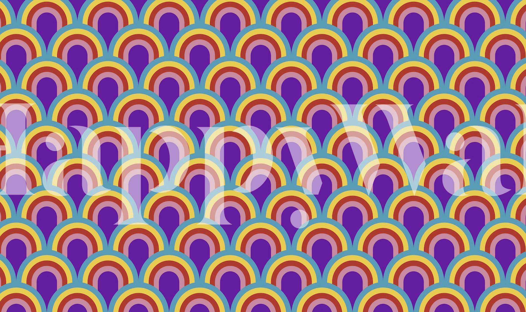 Bold bright vintage rainbows wallpaper in a room